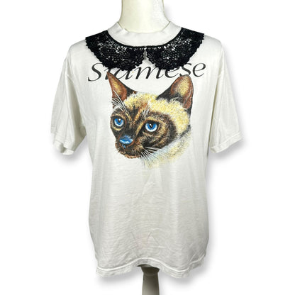Vintage Siamese Cat Tee with Lace Collar