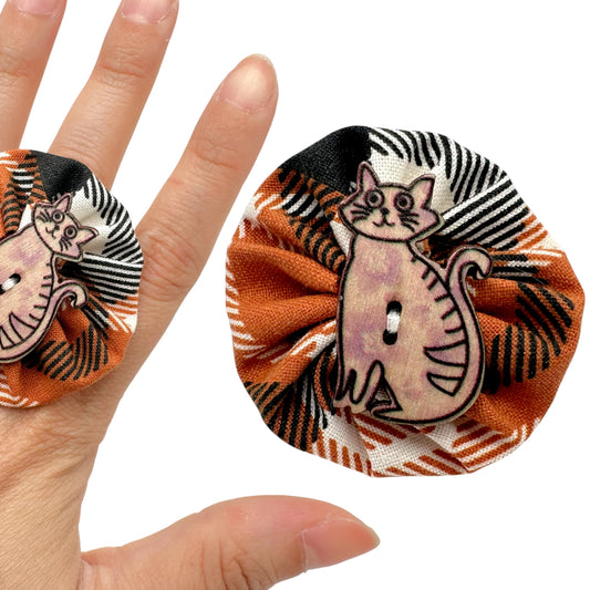 Fabric Swirl Kitty Cat Adjustable Ring - Earth Tones