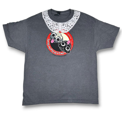 Ying and Yang Pugs Grey Tee with Lace Collar