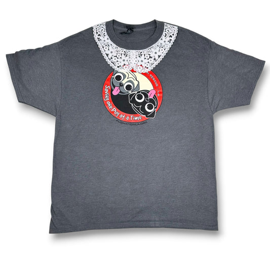Ying and Yang Pugs Grey Tee with Lace Collar