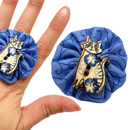 Fabric Swirl Kitty Cat Adjustable Ring - Periwinkle