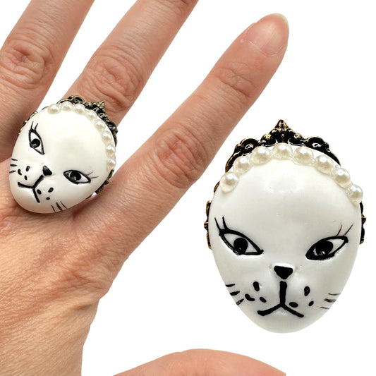 Vintage Cat Serving Royalty Adjustable Ring