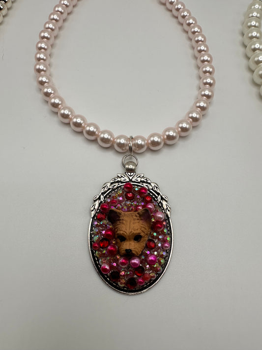 Ruby Yorkie Pink Pearl Necklace