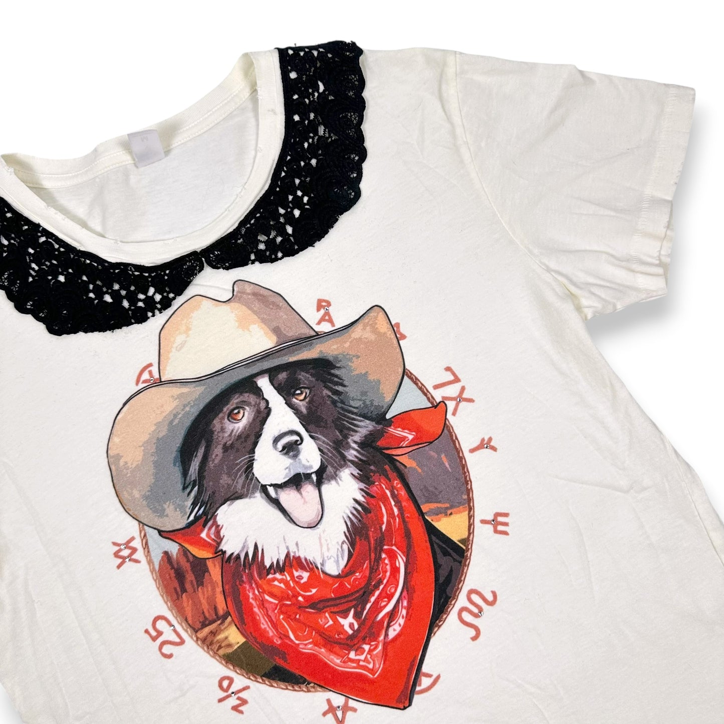 Zodiac Cowboy Dog Themed Tee with Lace Collar
