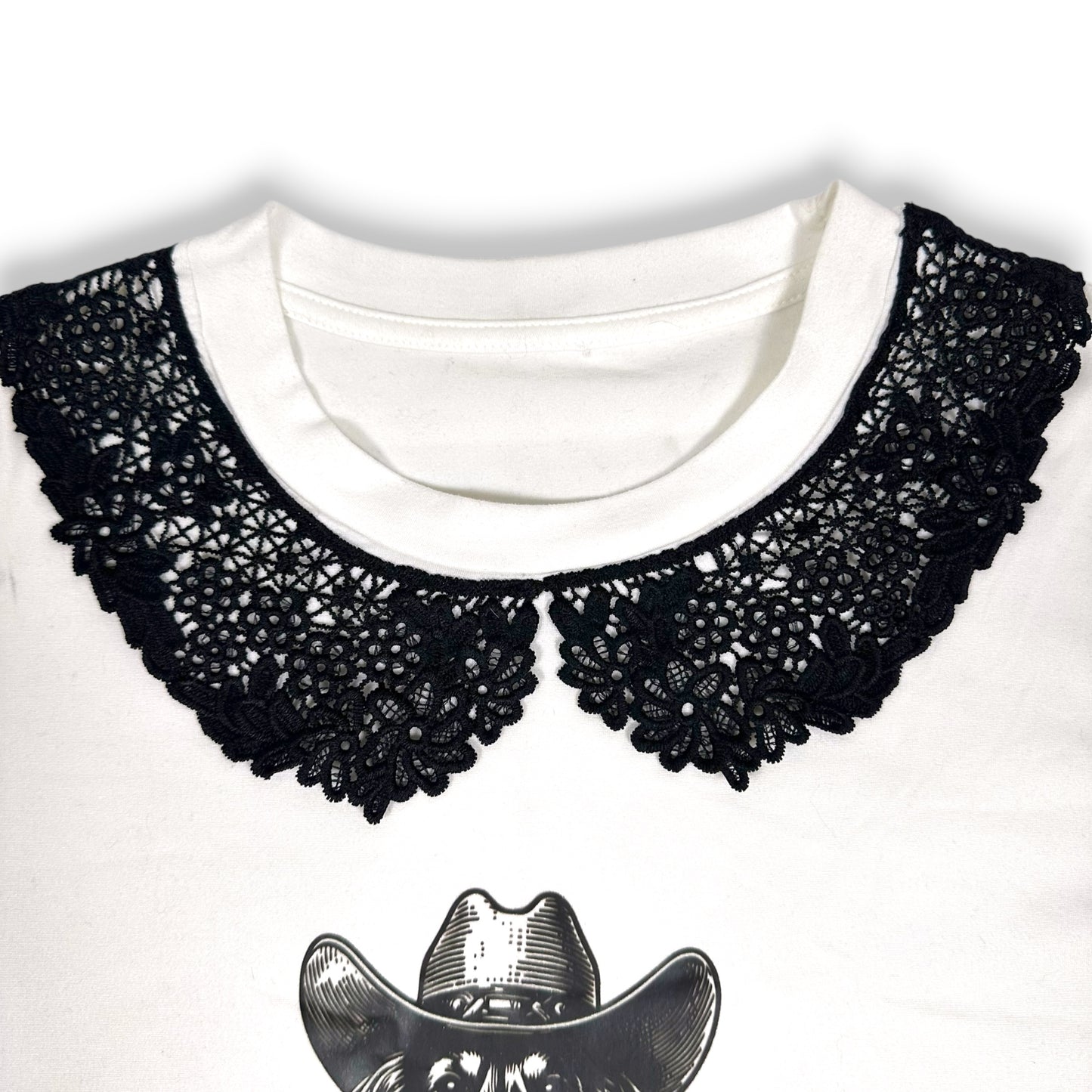 Western Daschund Tee with Lace Collar