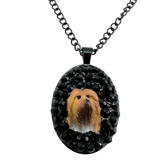 Yorkshire Terrier in Chic Black Rhinestones Necklace
