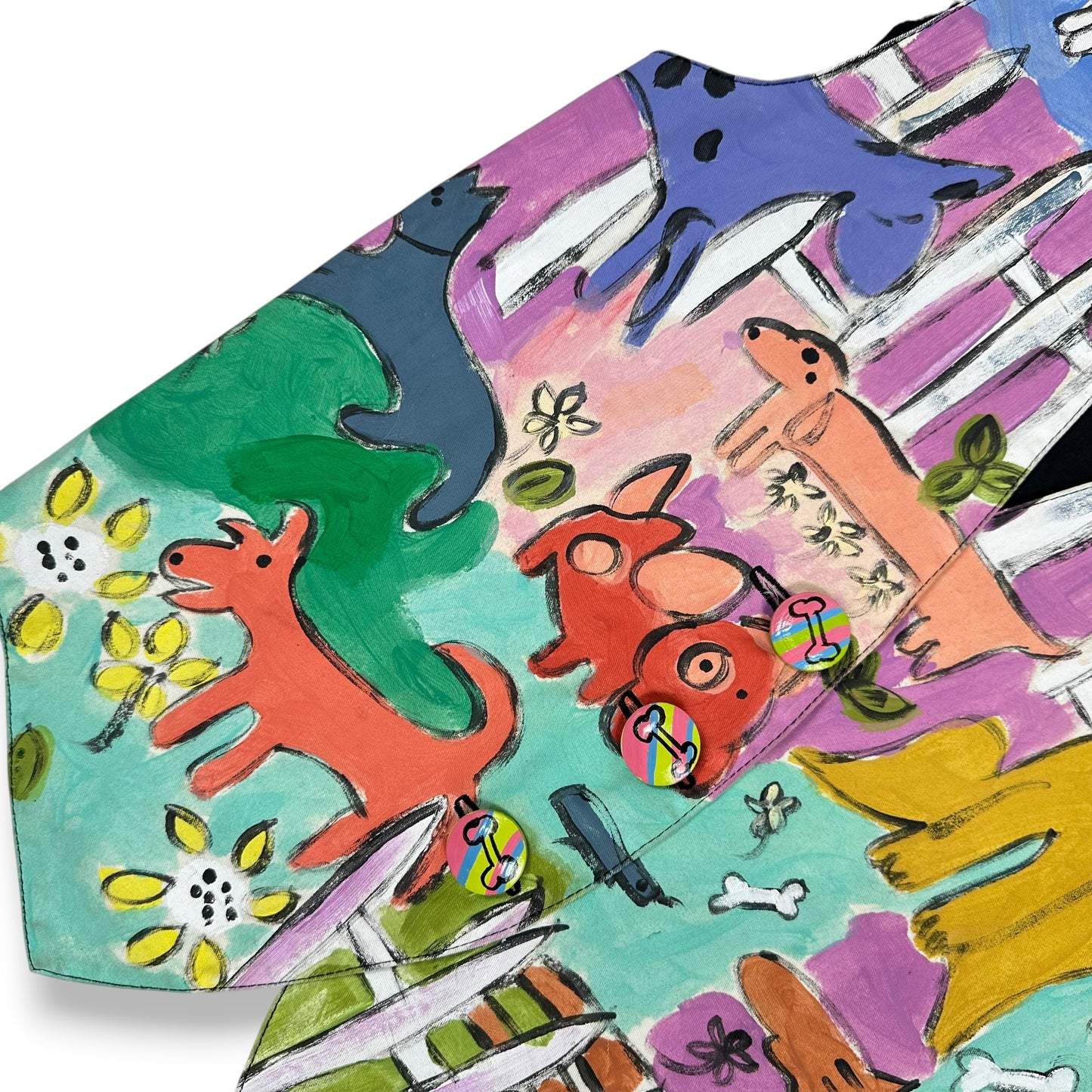 Vintage Handpainted Striped Dog Themed Vest