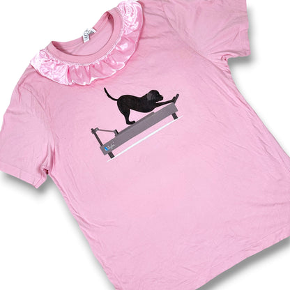 Pup Aerobics Pink Tee with Satin Ruffle Collar
