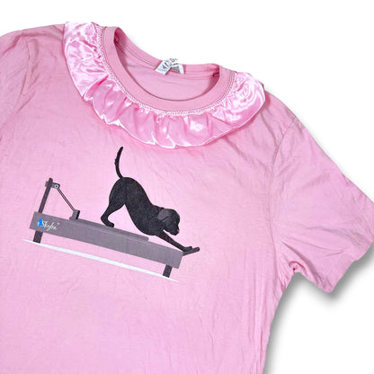 Pup Aerobics Pink Tee with Satin Ruffle Collar