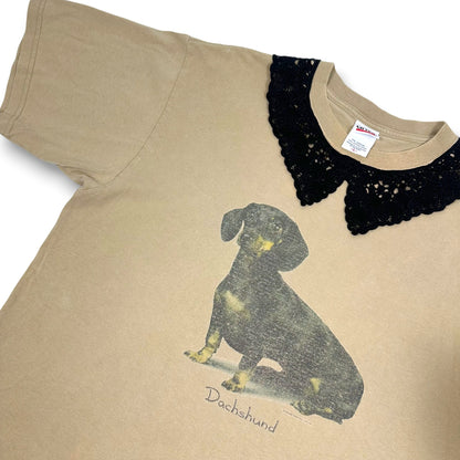 Vintage Daschund Tee with Black Lace Collar