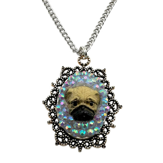 Pug in Iridescent Rhinestones Necklace