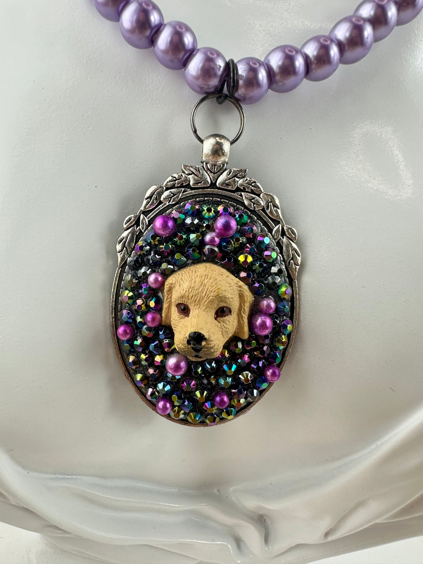 Golden Retriever in a Purple Haze Pearl Necklace