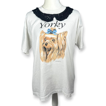 Vintage Yorky Dog with Blue Bow Tee