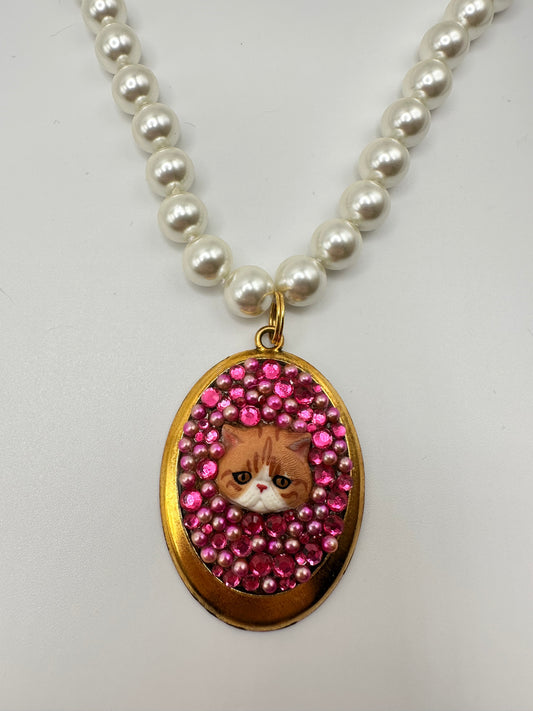 Pink Purrr Pearl Cat Necklace