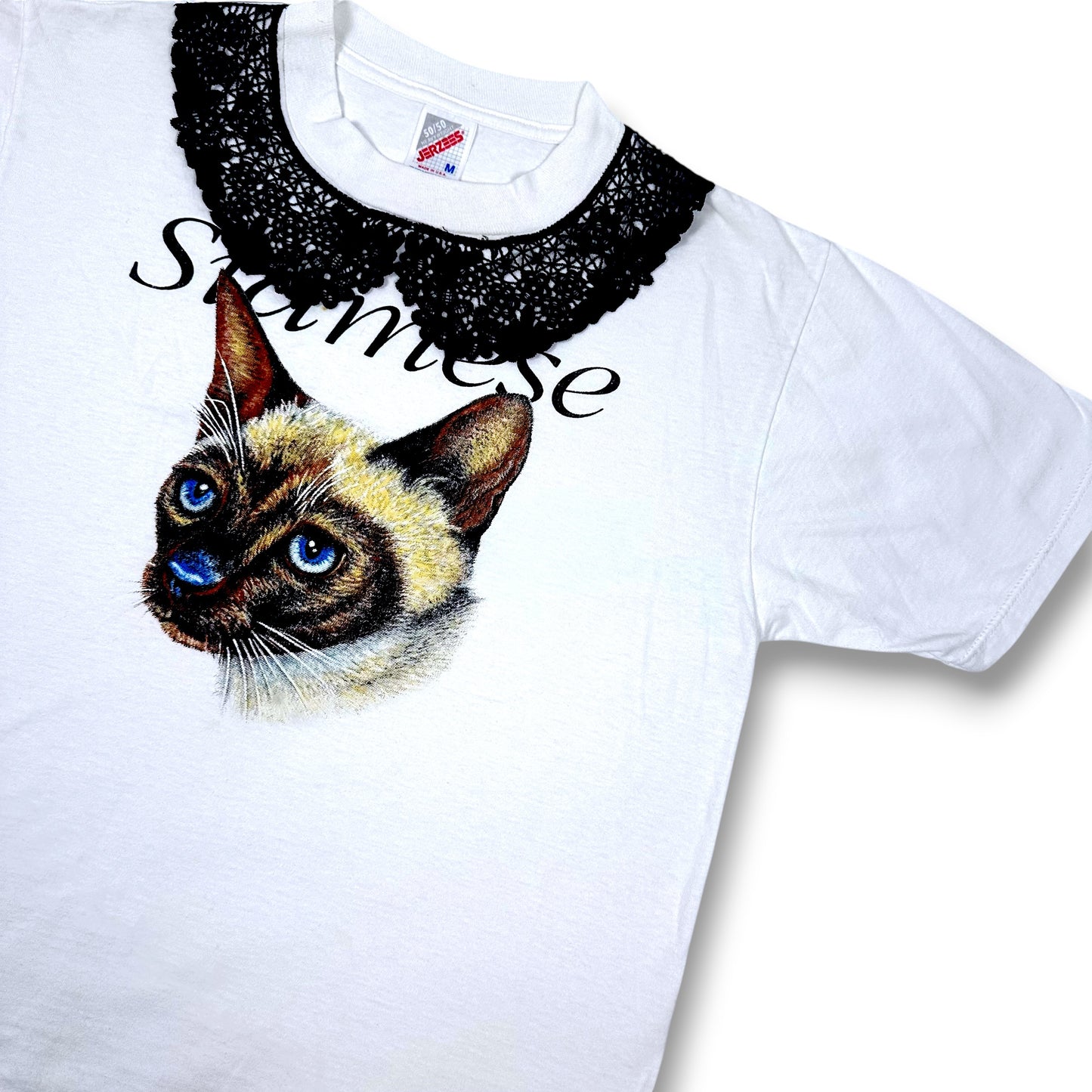 Vintage Siamese Cat Tee with Lace Collar