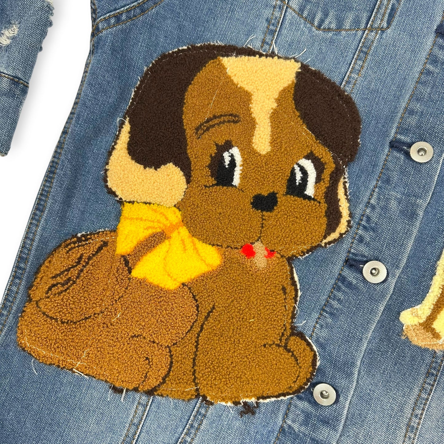 Vintage Upcycled Embroidered Patches Denim Jacket Dog Themed