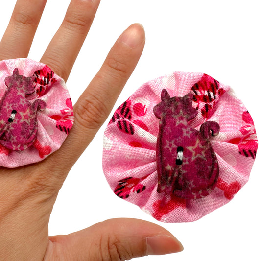 Fabric Swirl Kitty Cat Adjustable Ring - Pink
