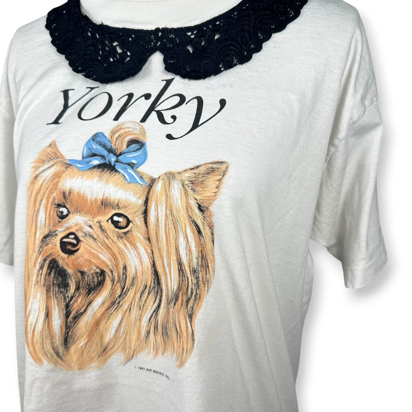 Vintage Yorky Dog with Blue Bow Tee