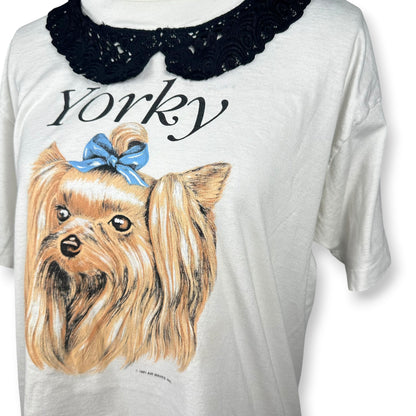 Vintage Yorky Dog with Blue Bow Tee