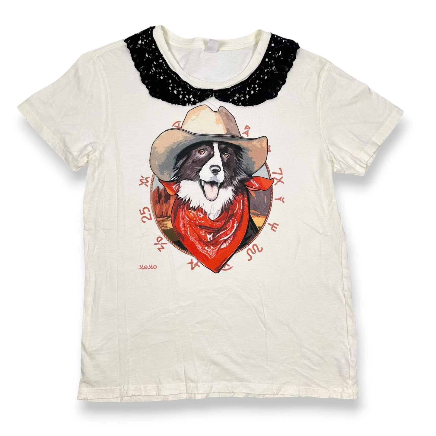 Zodiac Cowboy Dog Themed Tee with Lace Collar