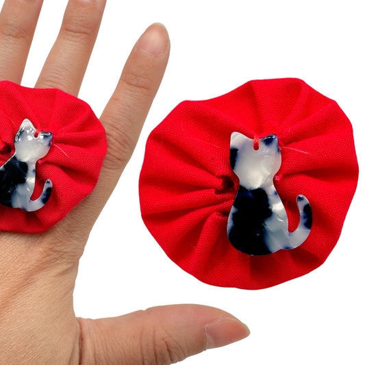 Fabric Swirl Kitty Cat Adjustable Ring - Red