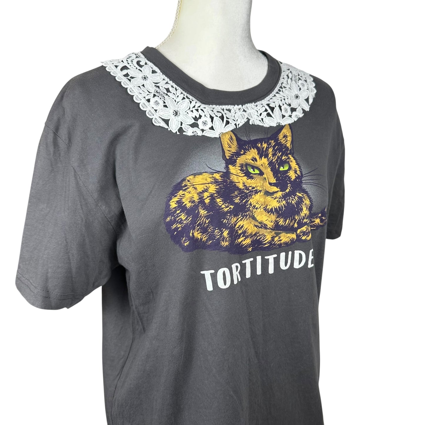 Serving Tortitude Cat Tee with Lace Collar