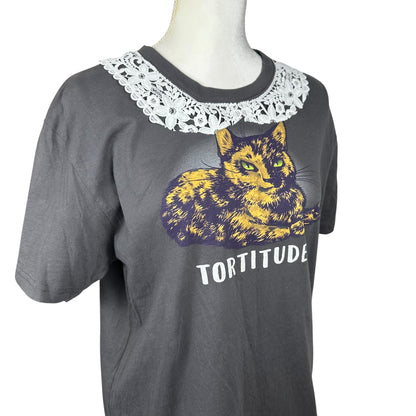Serving Tortitude Cat Tee with Lace Collar