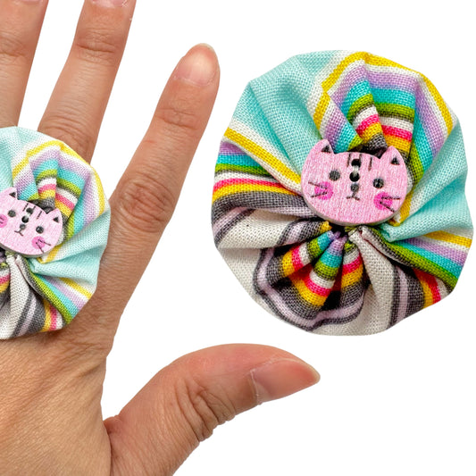 Fabric Swirl Kitty Cat Adjustable Ring - Candy Stripe