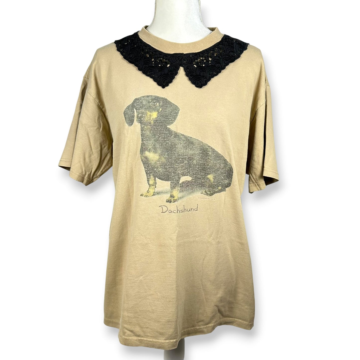 Vintage Daschund Tee with Black Lace Collar