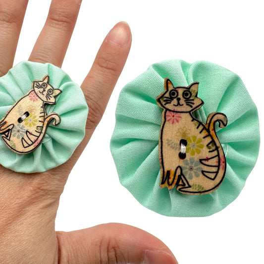Fabric Swirl Kitty Cat Adjustable Ring - Mint Green