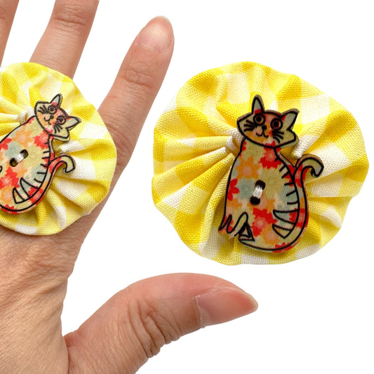 Fabric Swirl Kitty Cat Adjustable Ring - Yellow