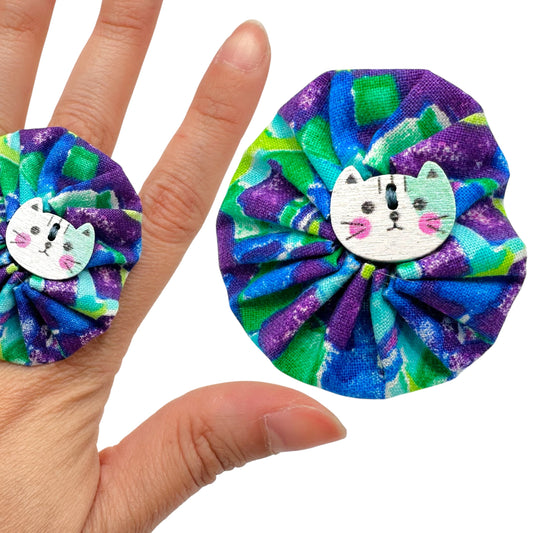 Fabric Swirl Kitty Cat Adjustable Ring - Purple Tie Dye
