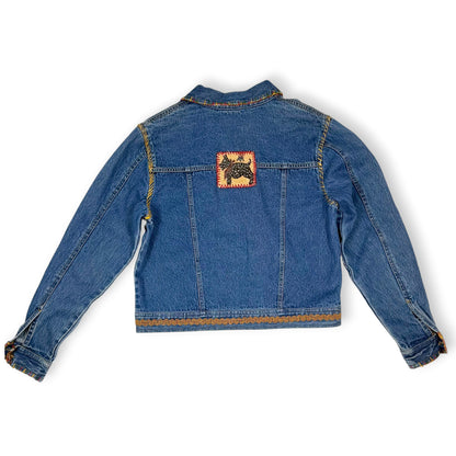 Vintage Handmade Embroidered Dog Themed Denim Jacket