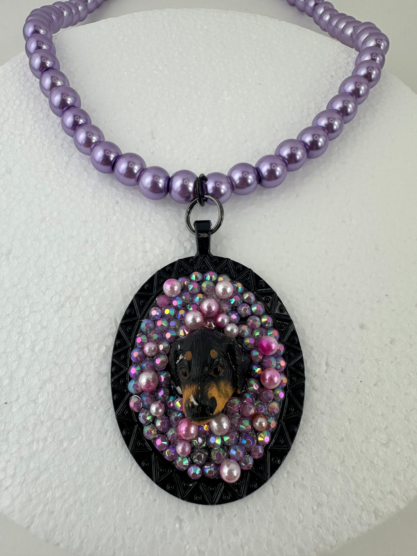 Darling Dachshund Purple Pearl Necklace