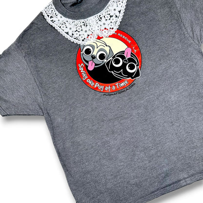 Ying and Yang Pugs Grey Tee with Lace Collar