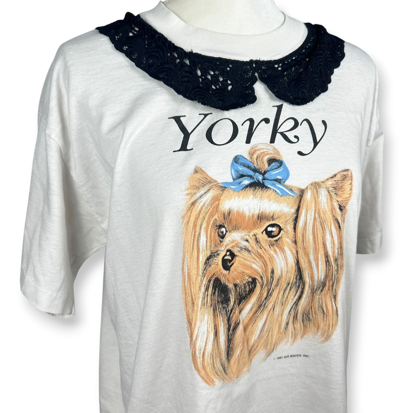 Vintage Yorky Dog with Blue Bow Tee