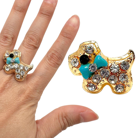 Y2K Rhinestone Scottish Terrier Adjustable Ring