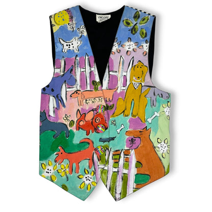 Vintage Handpainted Striped Dog Themed Vest
