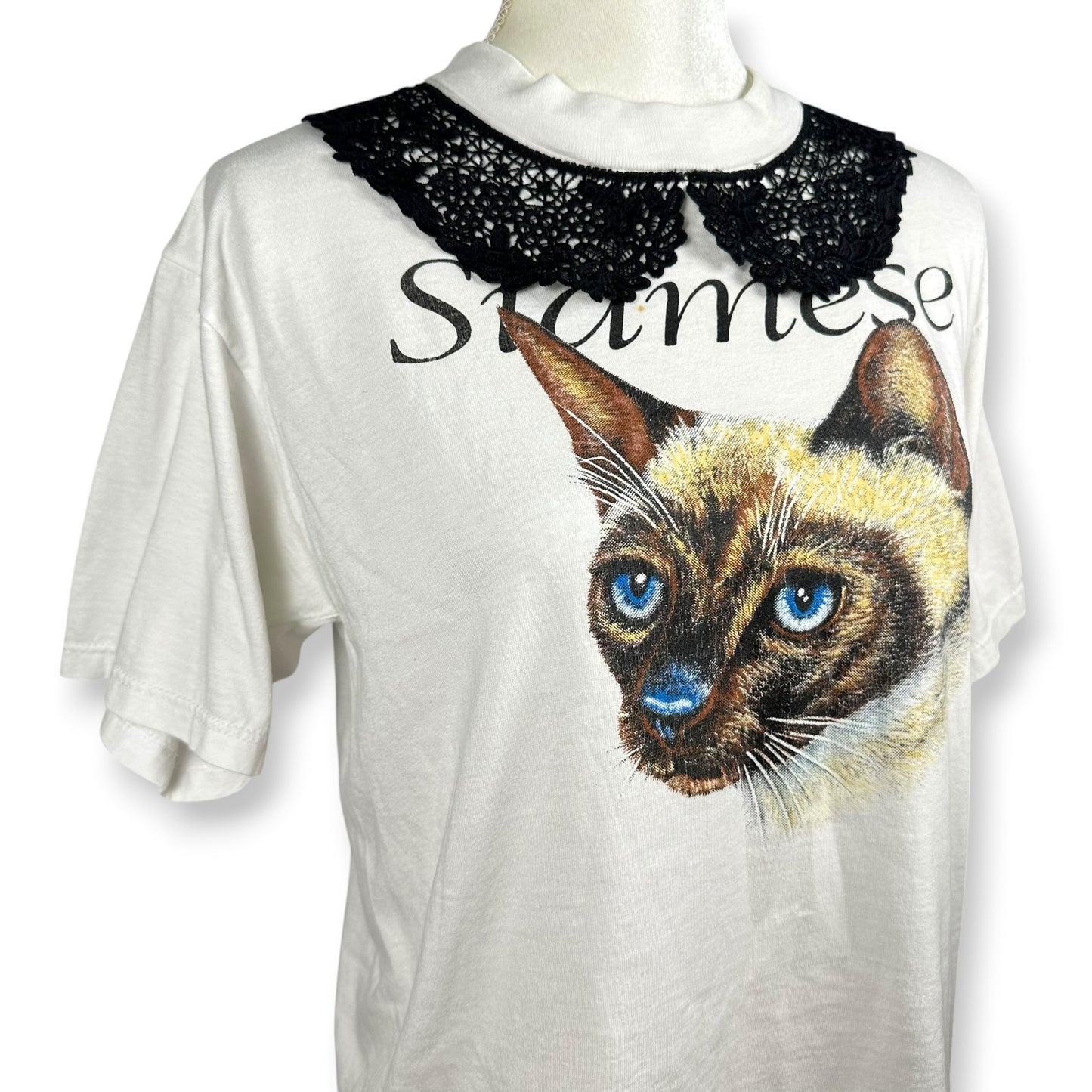 Vintage Siamese Cat Tee with Lace Collar
