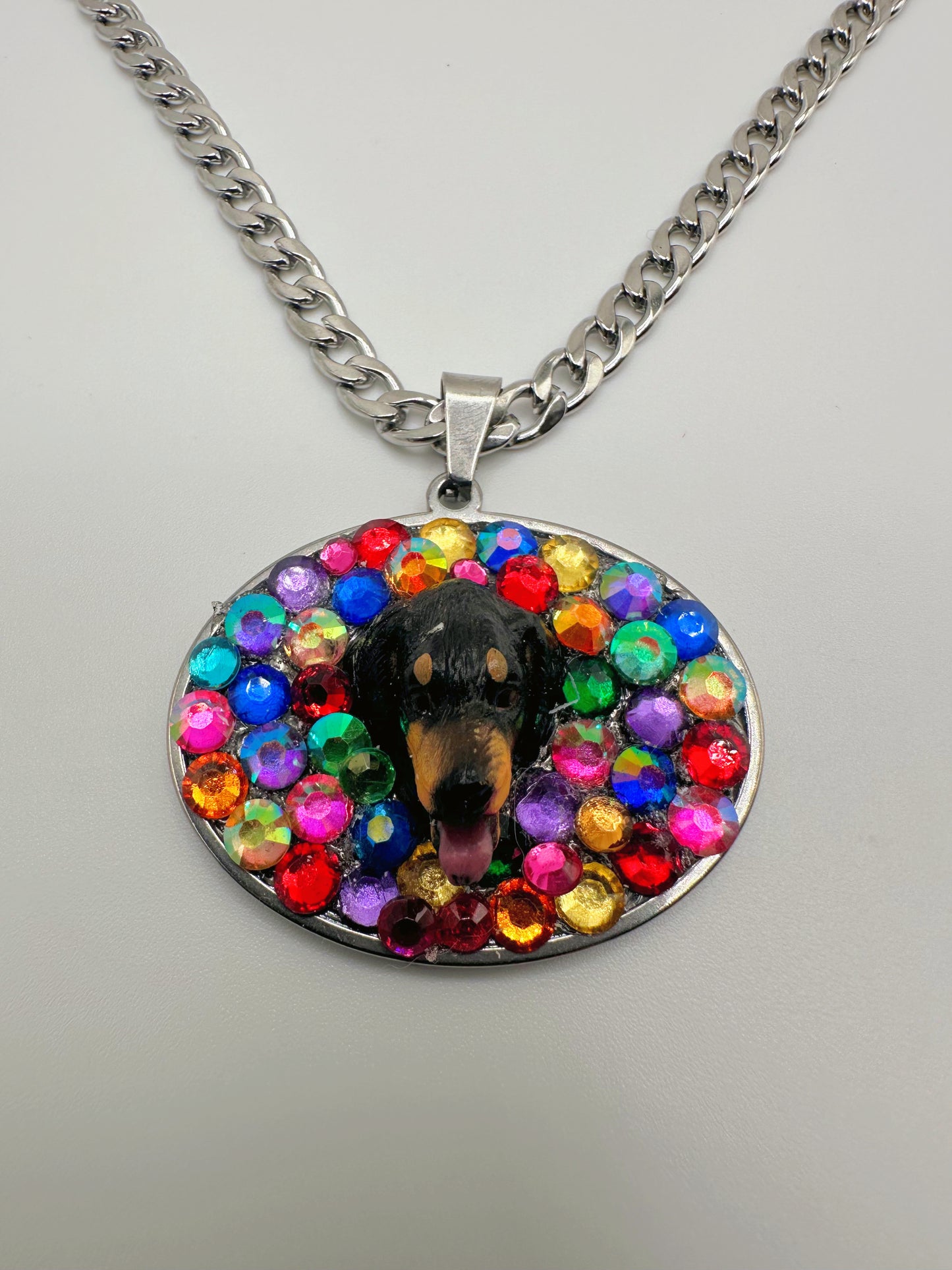 Rainbow Polkadot Dachshund Necklace