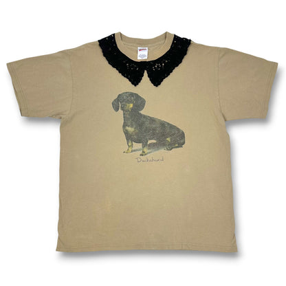 Vintage Daschund Tee with Black Lace Collar