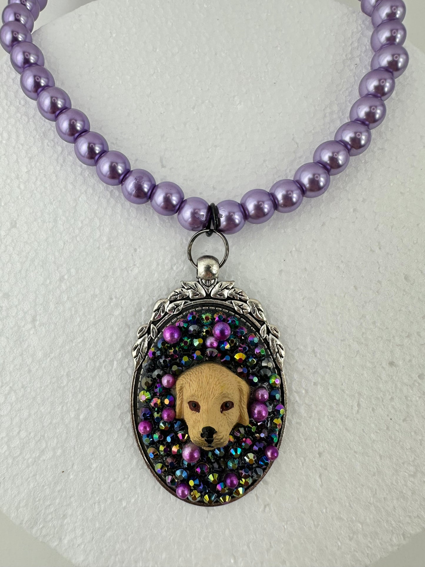 Golden Retriever in a Purple Haze Pearl Necklace