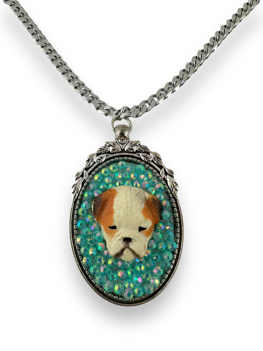 Bedazzled Bulldog in Blue Necklace