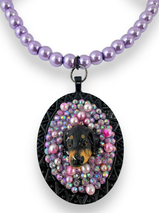 Darling Dachshund Purple Pearl Necklace