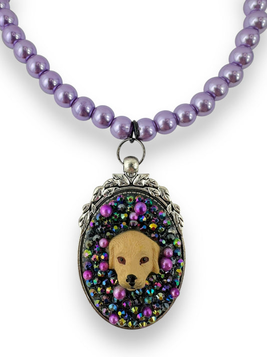 Golden Retriever in a Purple Haze Pearl Necklace