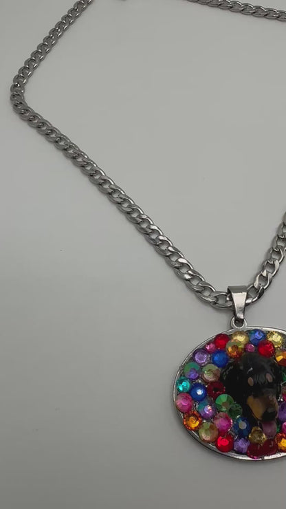 Rainbow Polkadot Dachshund Necklace